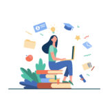 Student with laptop studying on online course